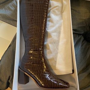 BRAND NEW Dark brown faux croc knee-high boots
